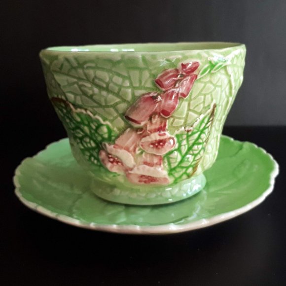 Vintage Carlton ware green Fox glove sugar cup and saucer - Picture 2 of 10